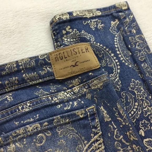 Hollister Gold Metallic Paisley Skinny Denim Jeans - Picture 7 of 8